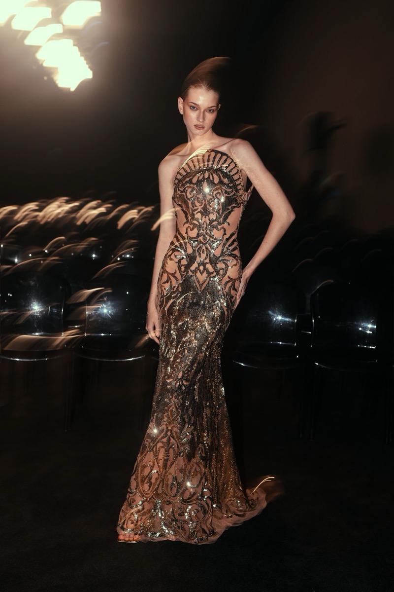 Adrianna Papell Women's Beaded Crepe Blouson Gown